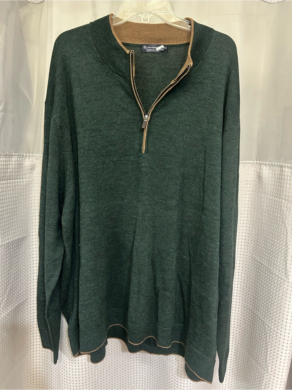 Men's Quarter-Zip Sweater 100% fine Merino Wool - Forest Green XXL